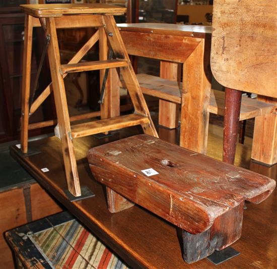 Folding pine library step ladder & stool